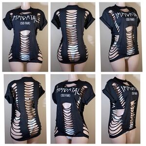 Black Custom Distressed  Short Sleeve Tee